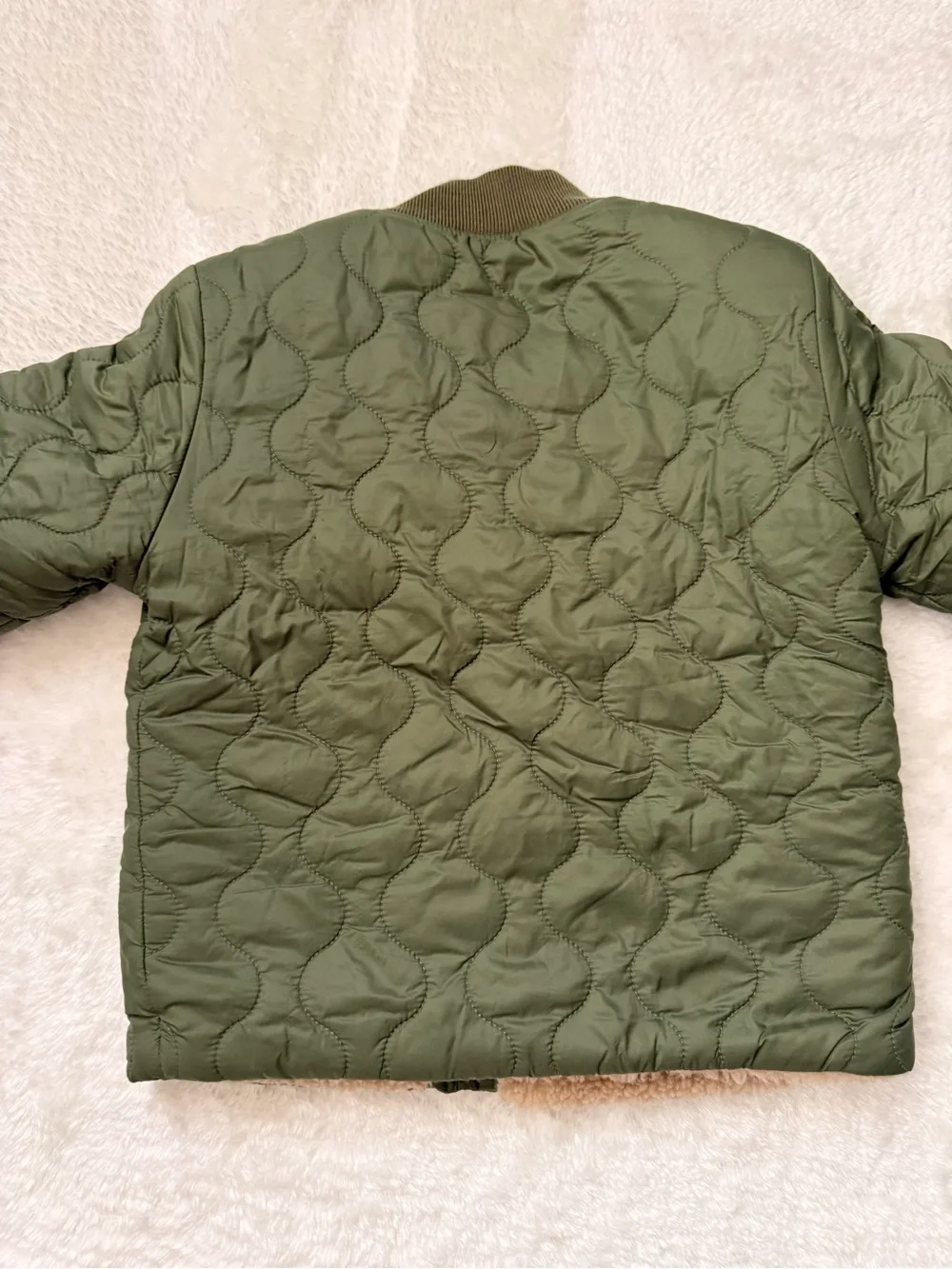 Gap Reversible Kids Olive Green Quilted Sherpa Fleece Jacket Size 3T
